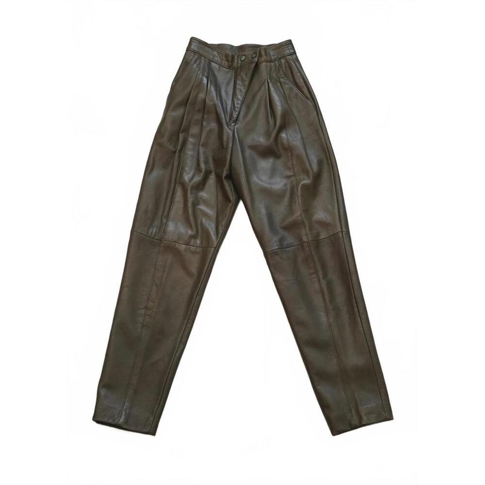Danier Genuine Leather‎ Pants Olive Green Straight Leg Lined Women's Size 6